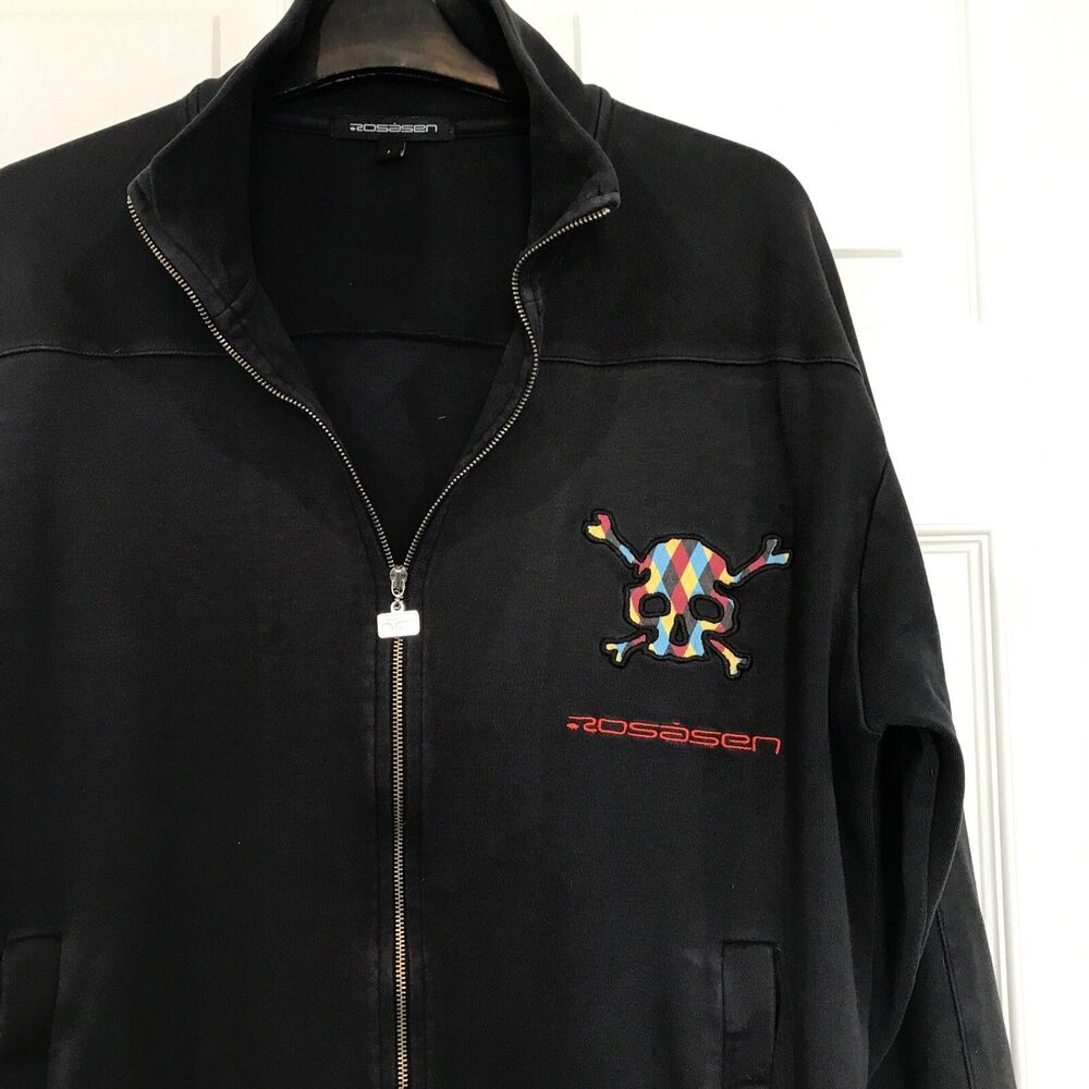 ROSASEN Argyle Skull Sweater Vintage Golf Punk Black Zip Jacket Men's L